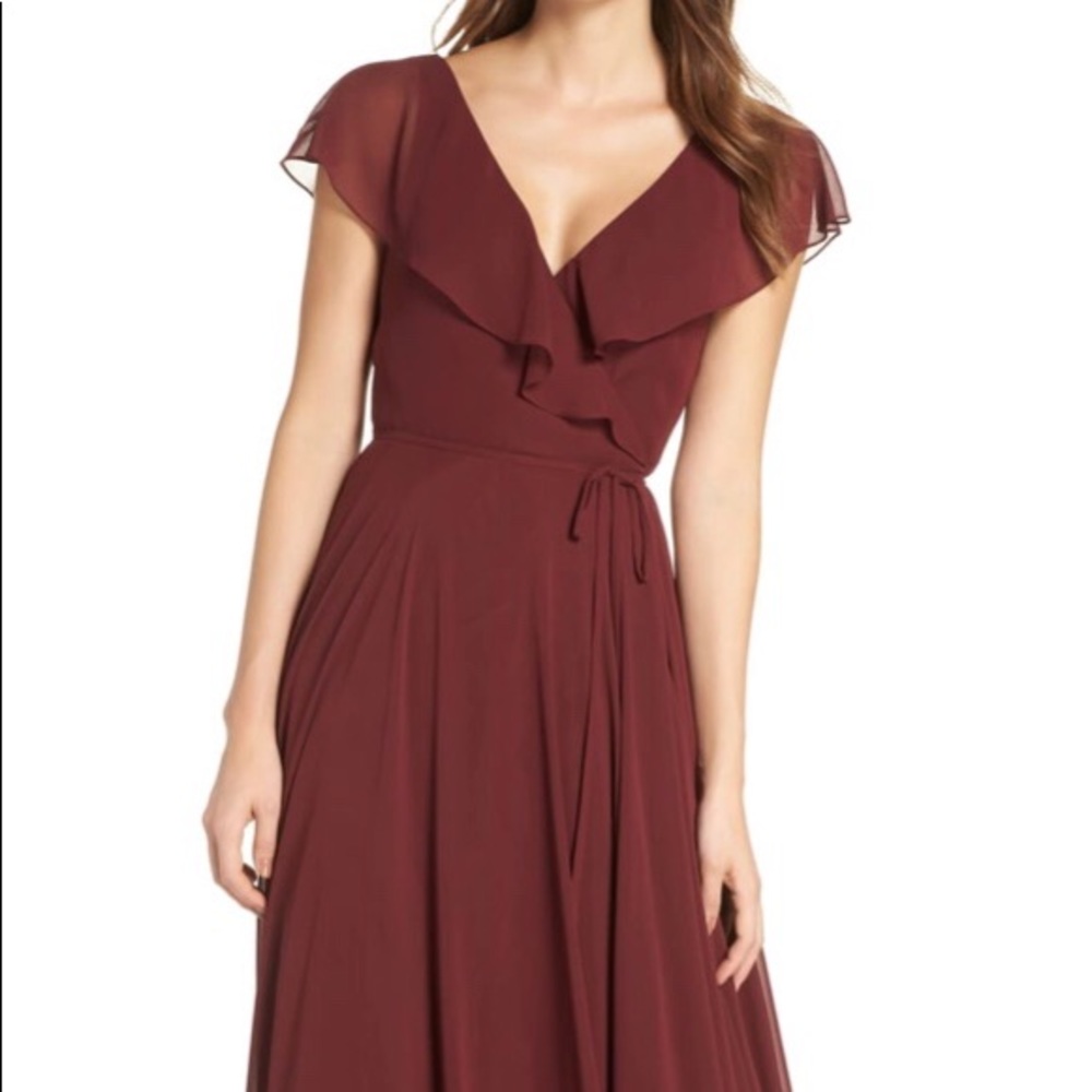 Jenny Yoo Faye Ruffle Wrap Chiffon Evening Dress